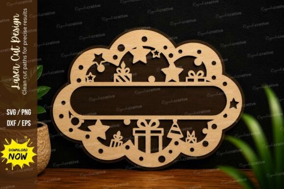 Christmas Nameplate Frame SVG Laser Cut