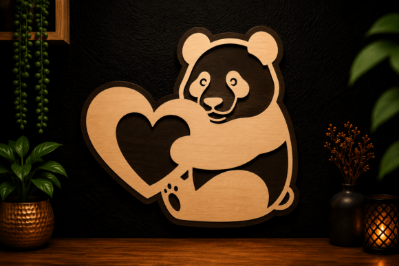 Cute Panda with Heart: Premium Laser Cut SVG Design