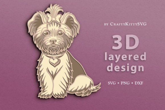 Cute Yorkie Dog 3D Layered SVG Cut File