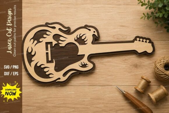 Electric Guitar Flame Outline Laser Cut