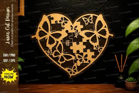 Elegant Butterfly Heart Laser Cut SVG Design