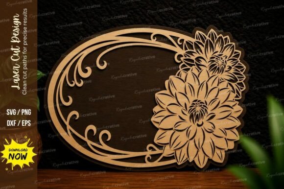 Elegant Floral Oval Frame Laser Cut SVG Design