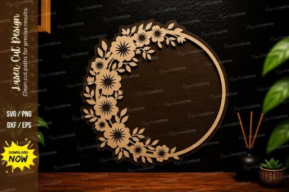 Floral Circle Frame Laser Cut SVG