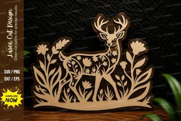Floral Deer Meadow Laser Cut Svg Design