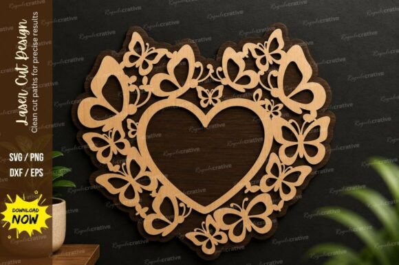 Floral Heart Butterfly Laser Cut Svg: Elegant Design
