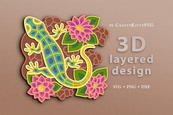 Floral Lizard 3D Layered SVG Cut File: A Stunning Design Asset