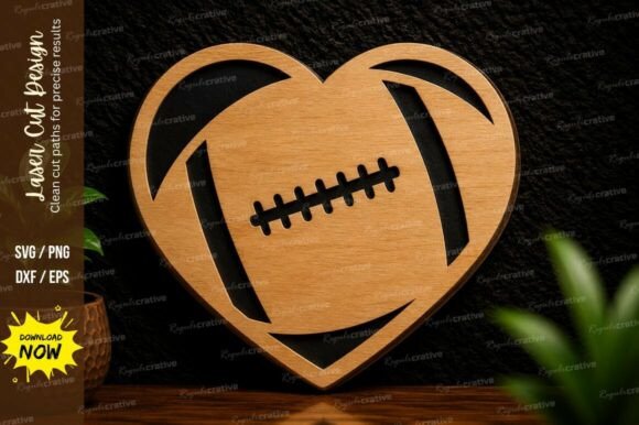 Football Heart Laser Cut SVG Design: Creative Crafting Files