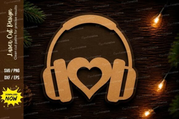 Headphone Heart Laser Cut SVG Design: Perfect for Music Lovers