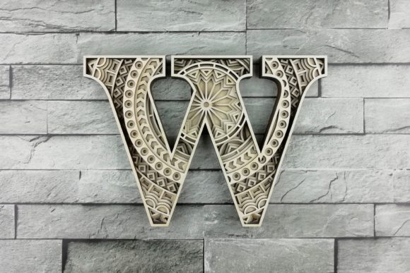 Layered Letter W: SVG & Vector for Laser Cutting Mandala