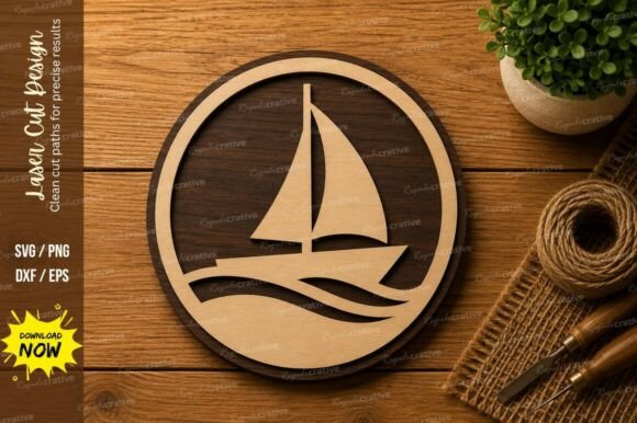 Minimal Sailboat SVG: Nautical Laser Cutting Design