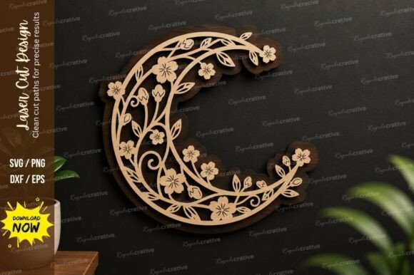 Moon Floral Frame: Elegant Laser Cut SVG Design
