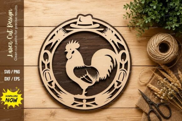 Rooster Farmhouse Circle Laser Cut SVG: A Design Essential