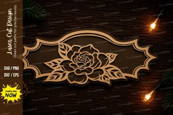 Rose Name Plate Laser Cut SVG Design