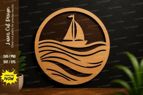 Sailboat Ocean Waves Laser Cut SVG: Nautical Design Files