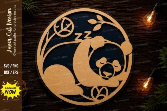 Sleeping Panda Moon Laser Cut SVG Design