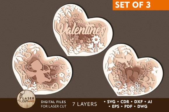Valentines Day Heart Set of 3: Creative Laser Cut Files